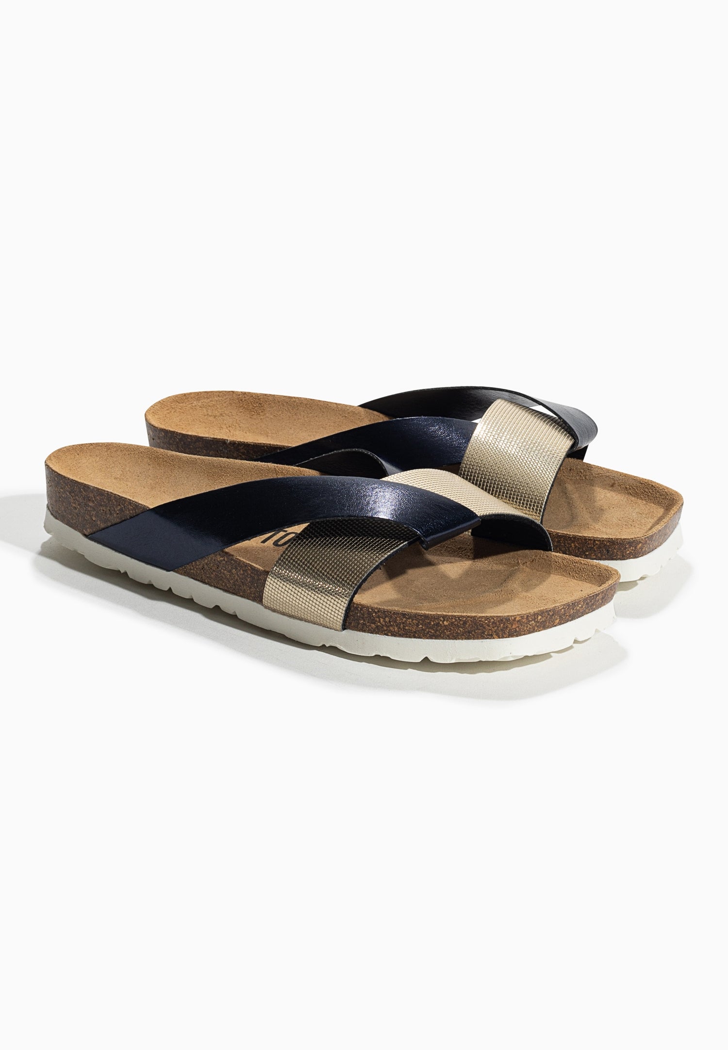 Mildura Navy Blue and Gold 2 Strap Sandals