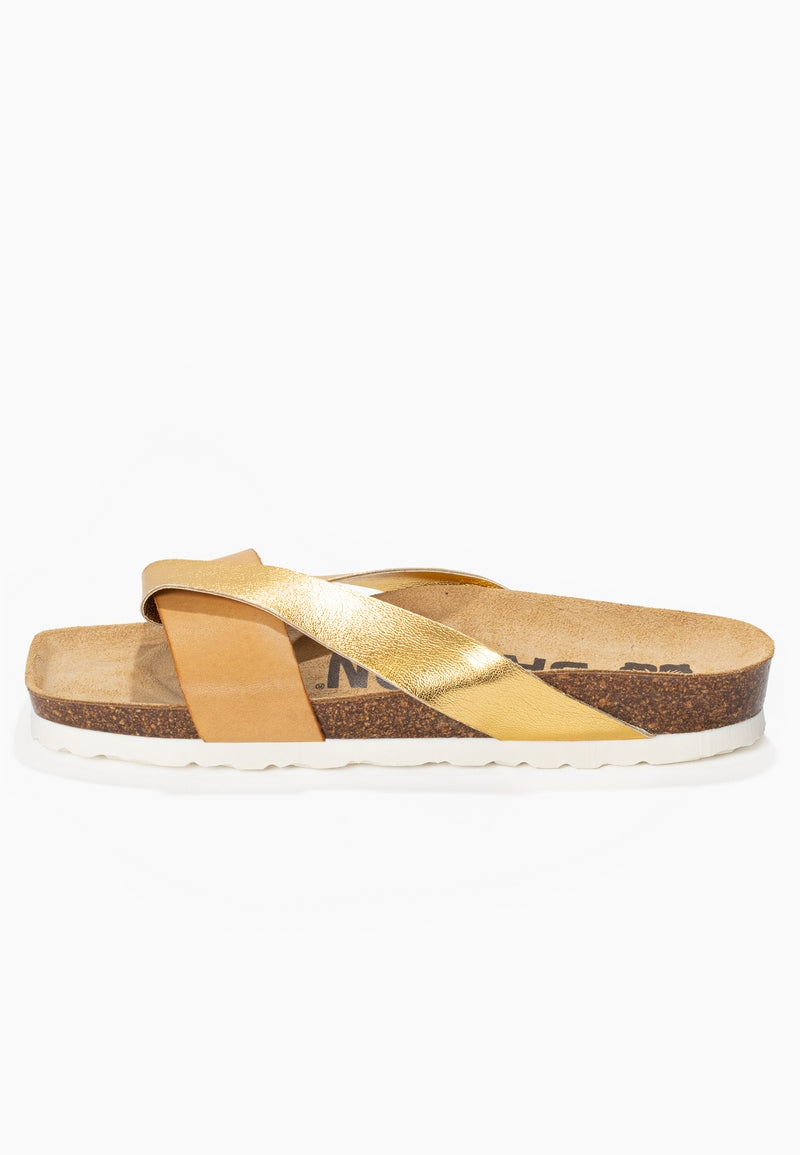 Mildura Camel and Gold 2 Strap Sandals