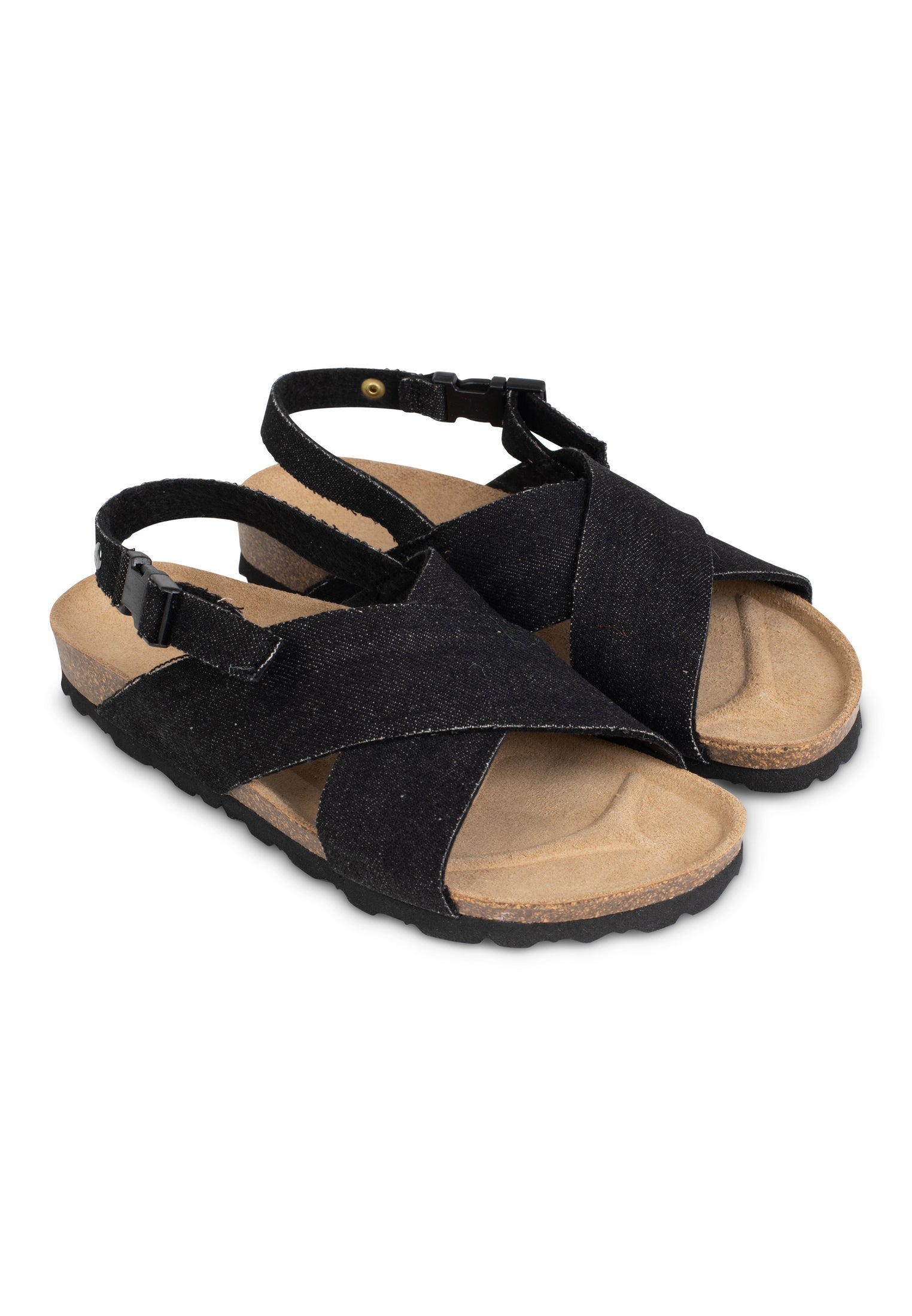 Sanary Black Denim Multi-Strap Sandals