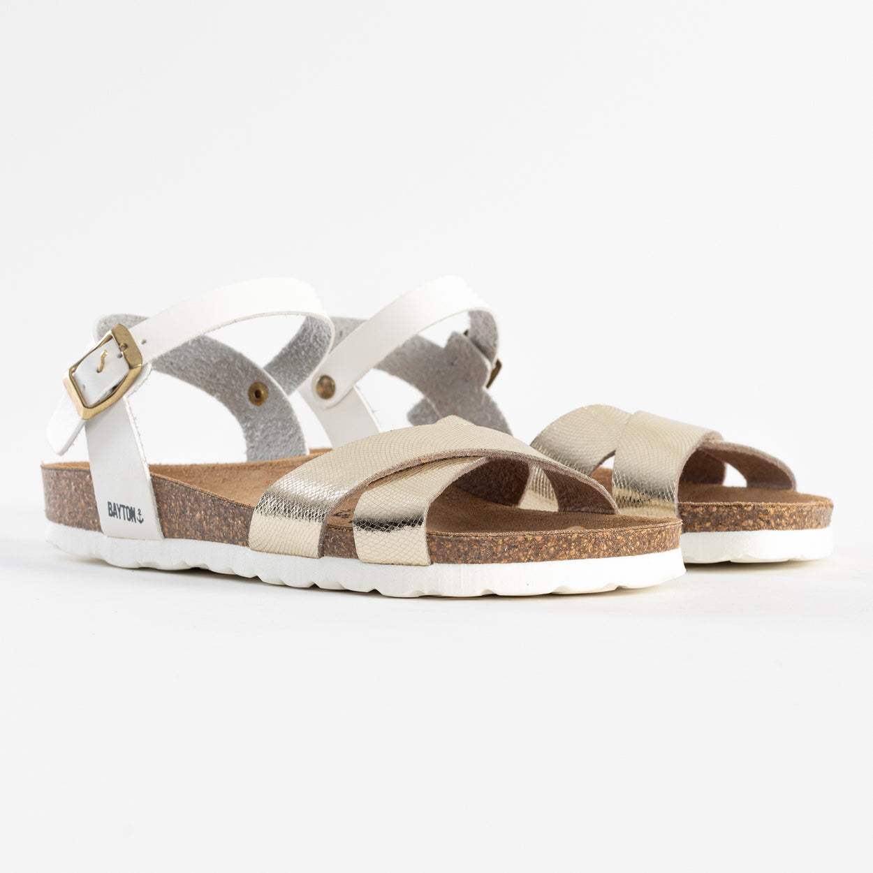 Vallado White and Gold Multi-Strap Sandals