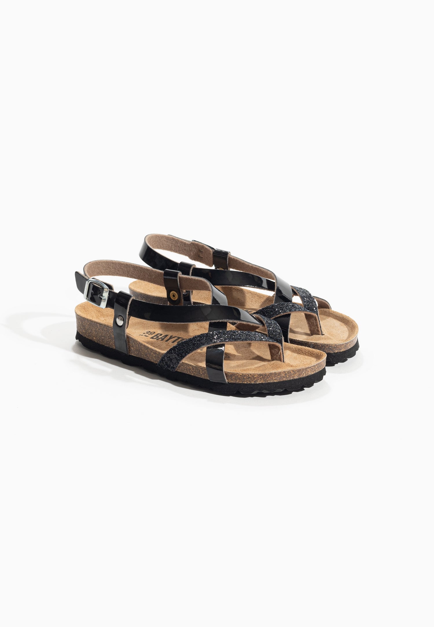 Alambra Black and Glitter Multi-Strap Sandals