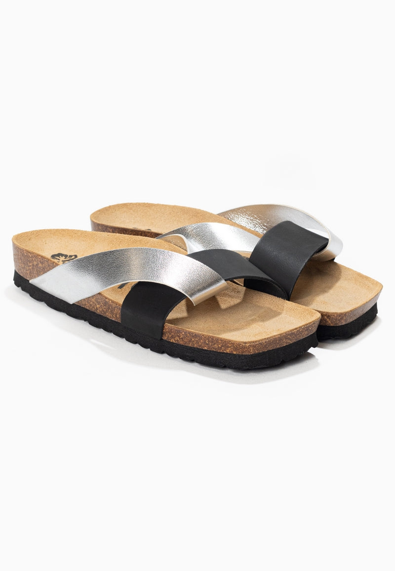 Mildura Black and Silver 2 Strap Sandals