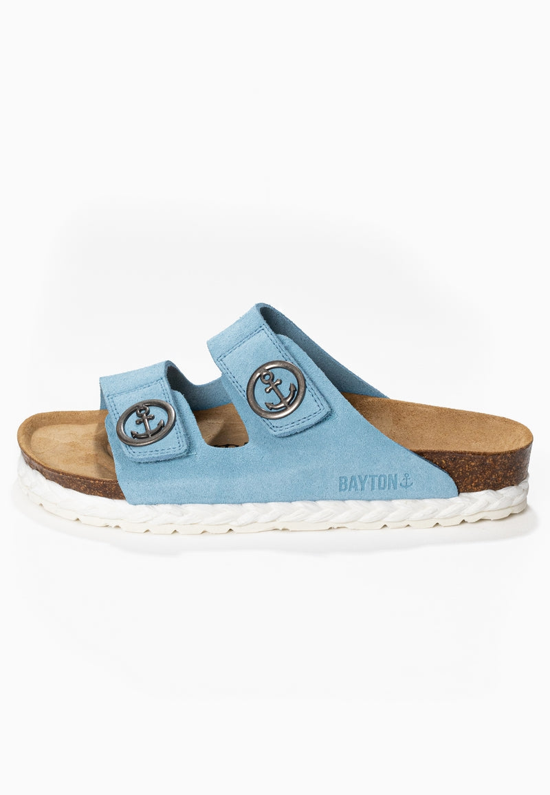 Belinda 2 Straps Sandals in Sky Blue Suede Leather