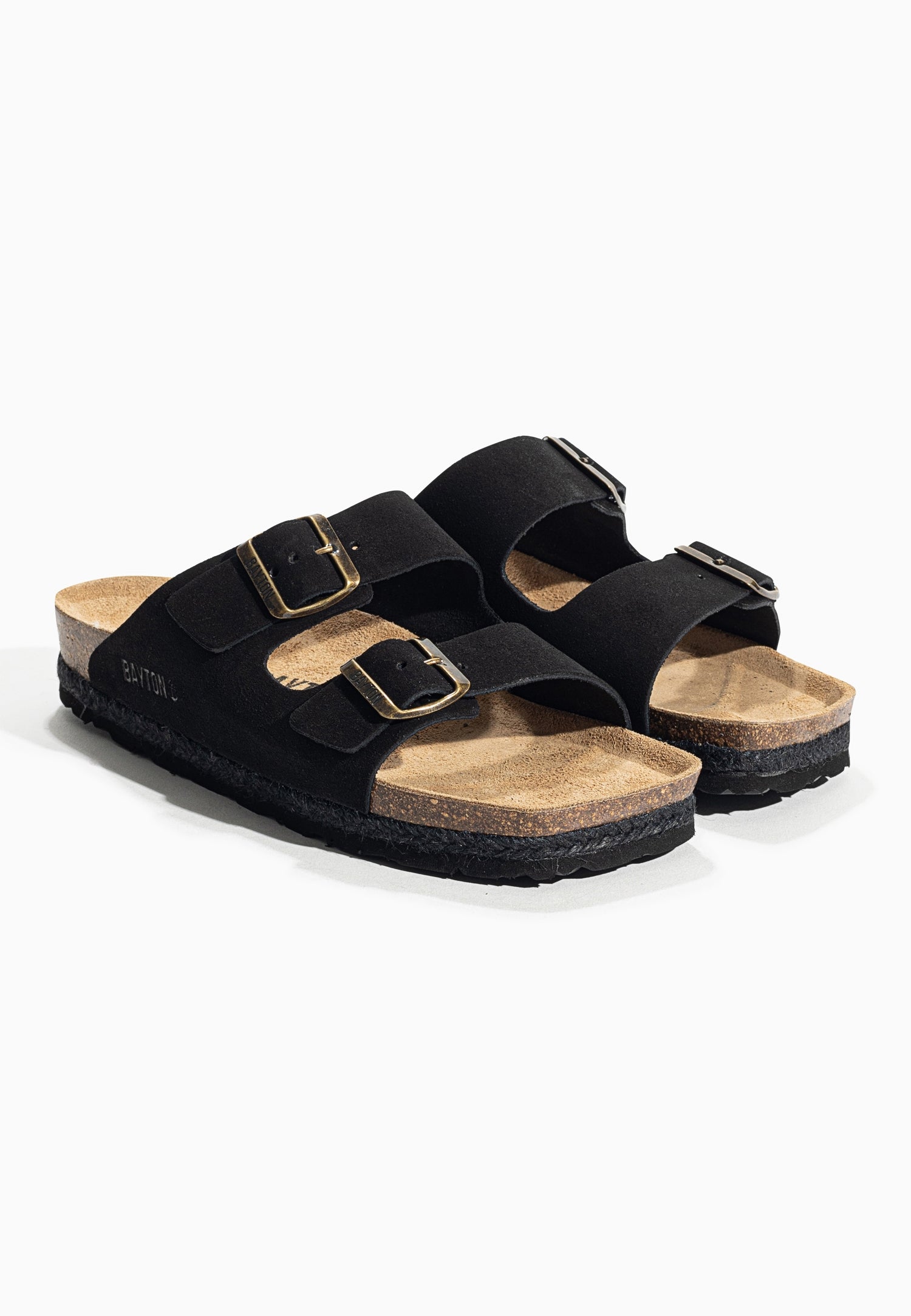 Benalla Black Suede Leather 2 Strap Sandals