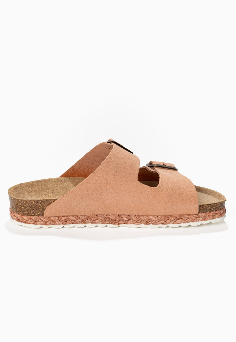 Benalla Peach Suede Leather 2 Strap Sandals