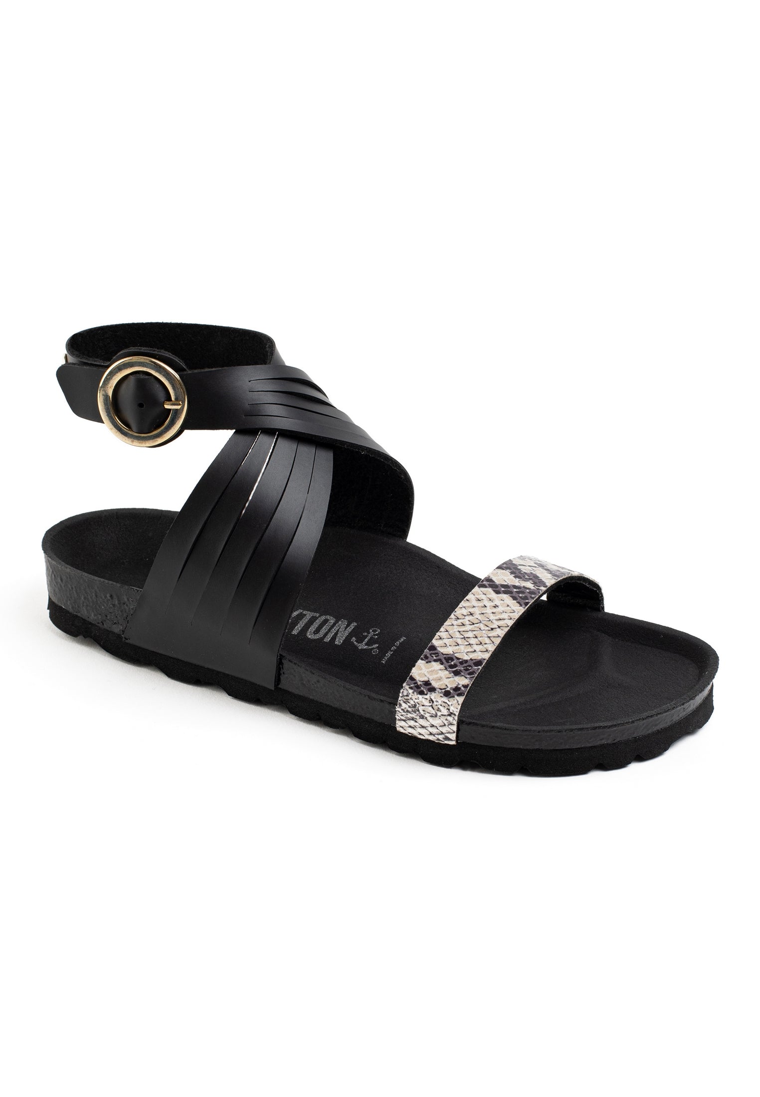 Garrigue Black and Beige Python Multi-Strap Sandals