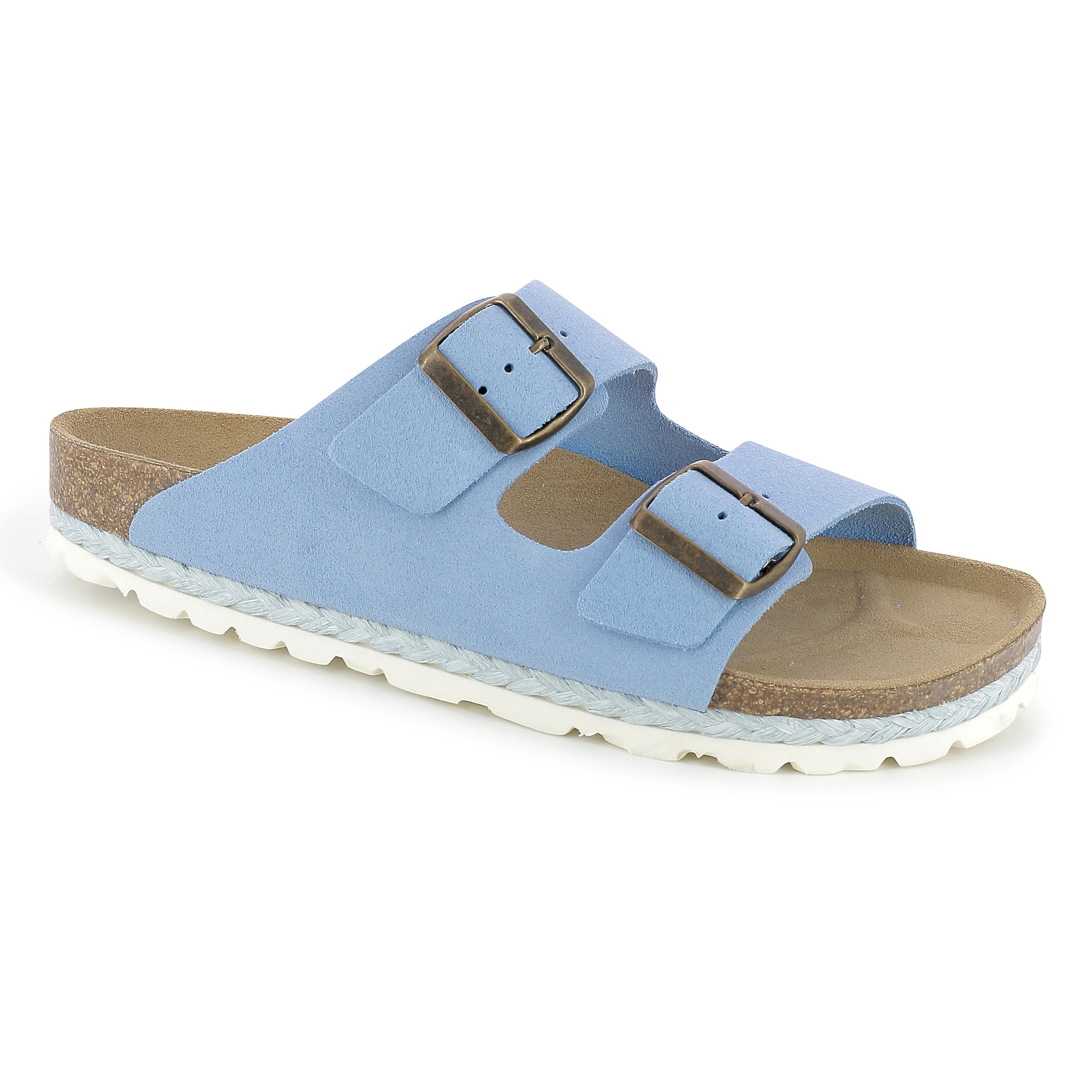 Benalla Blue Suede Leather 2 Strap Sandals