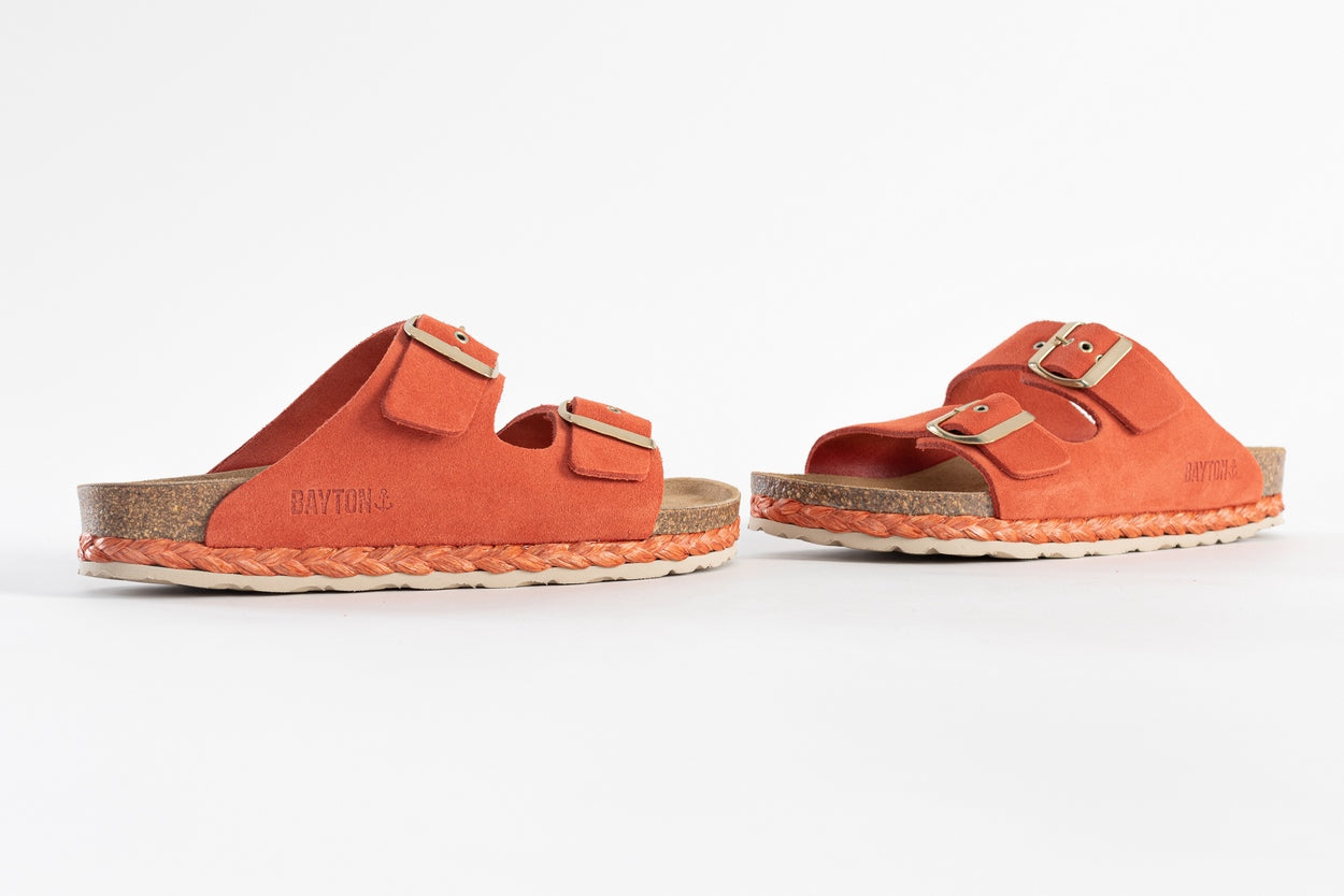 Atlas Coral Suede Leather 2 Strap Sandals