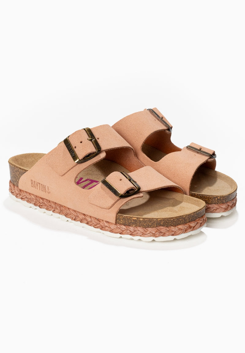 Benalla Peach Suede Leather 2 Strap Sandals