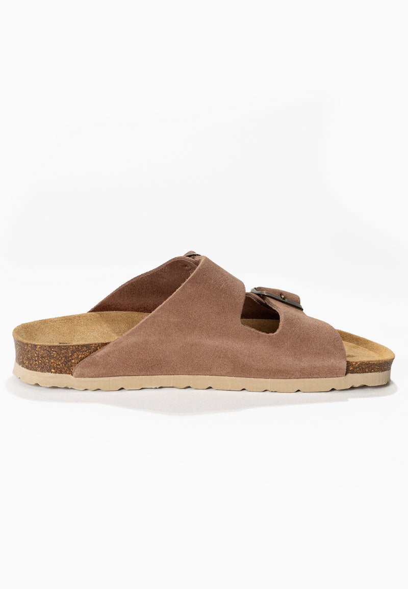 Atlas Dark Beige Suede Leather 2 Strap Sandals