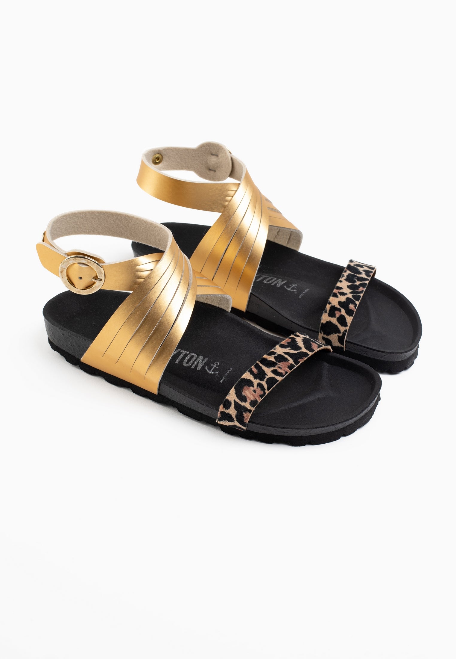 Garrigue Leopard and Gold Multi-Strap Sandals