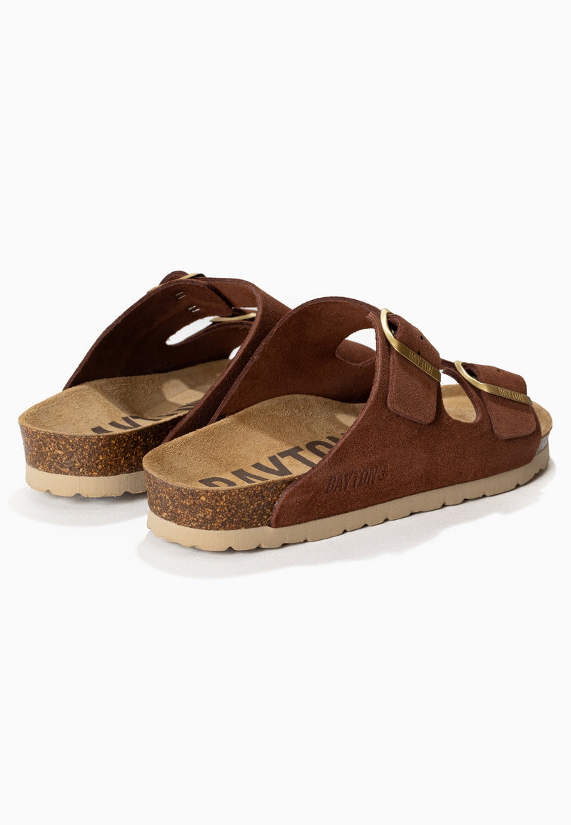 Brown Atlas 2 Strap Sandals in Suede Leather