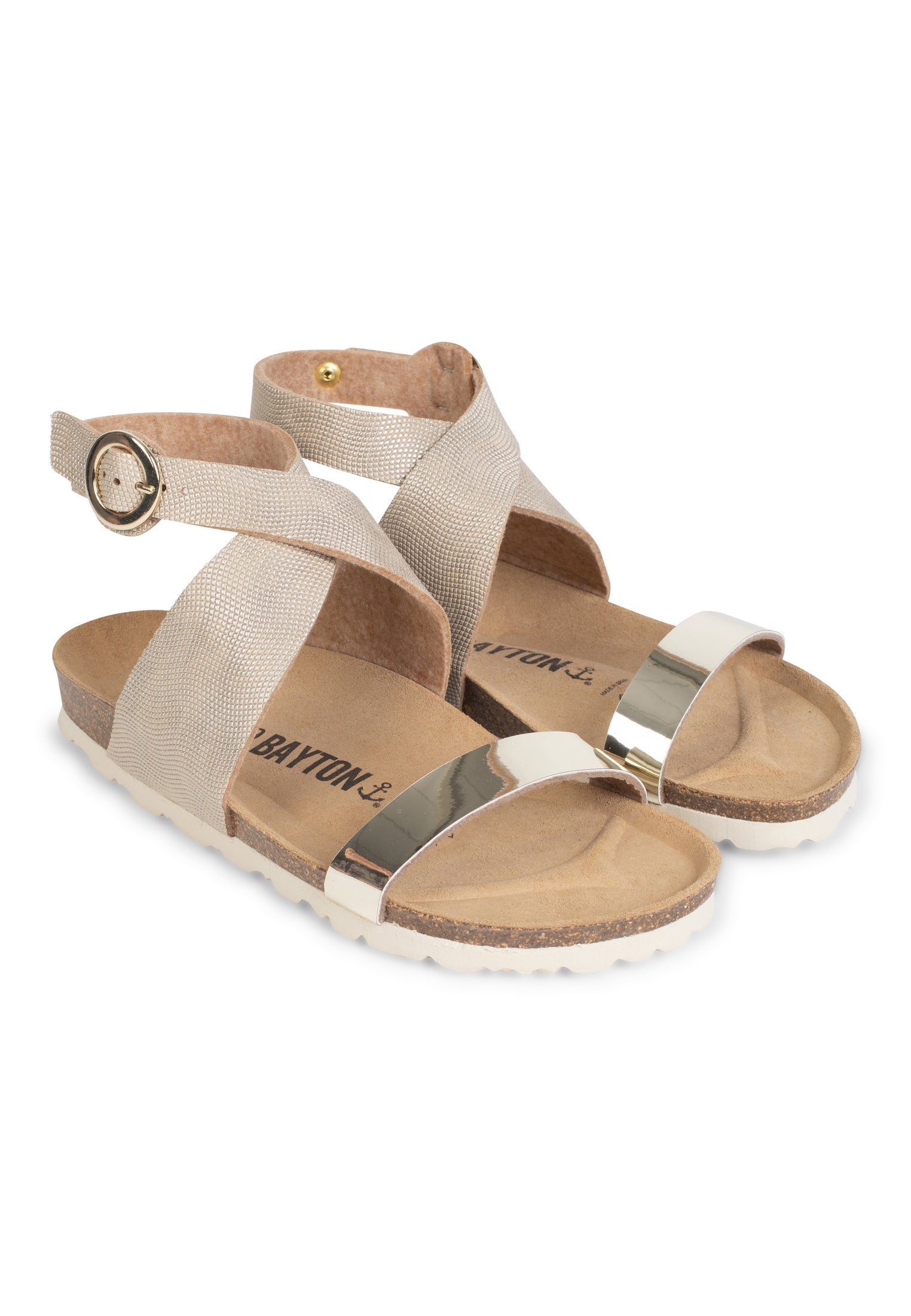 Sandales Goelette Gris Et Beige Dorées Multi-Brides