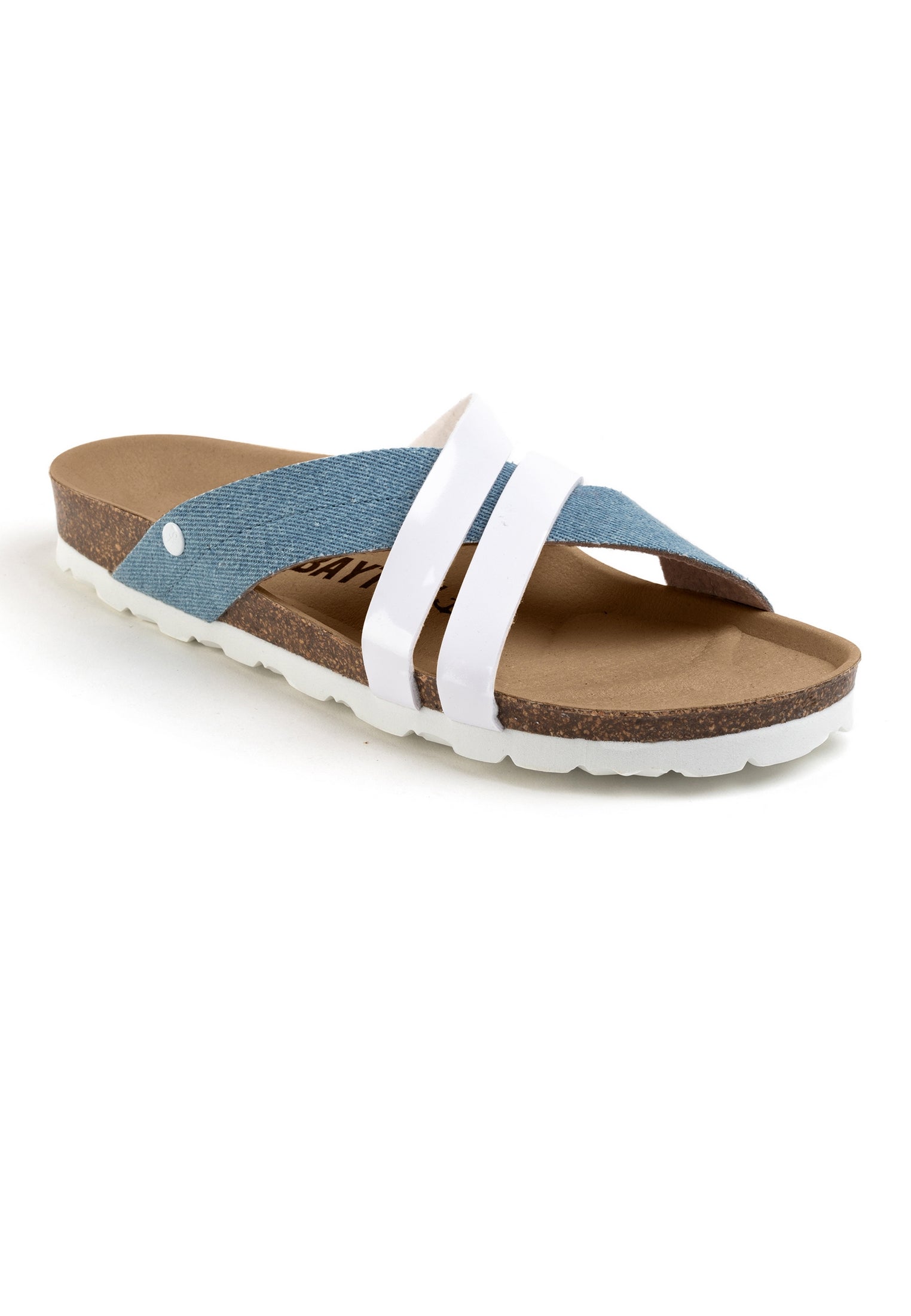 Sandalias multitiras Martigues en denim azul cielo y blanco