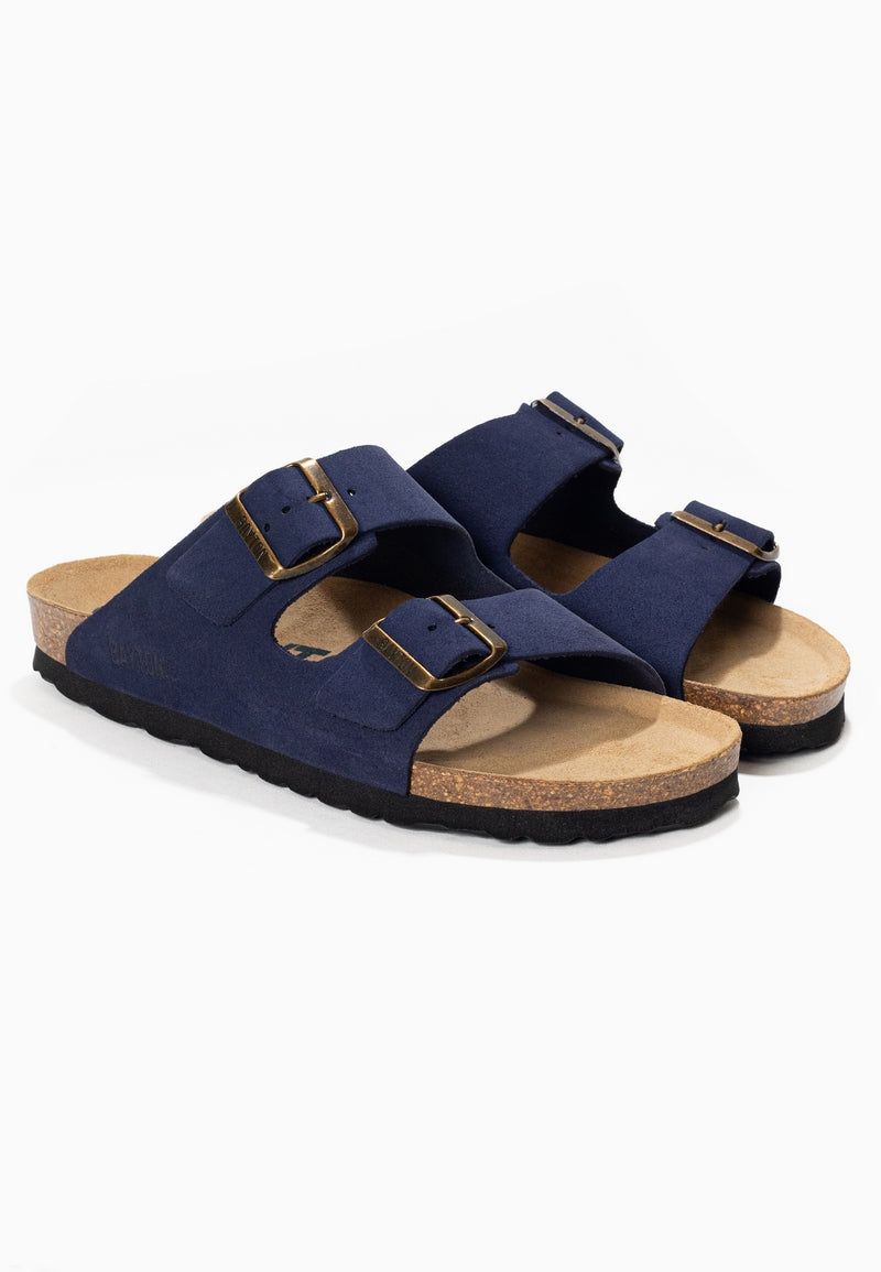 Sandales 2 Brides Atlas Bleu Marine en Cuir Suédé