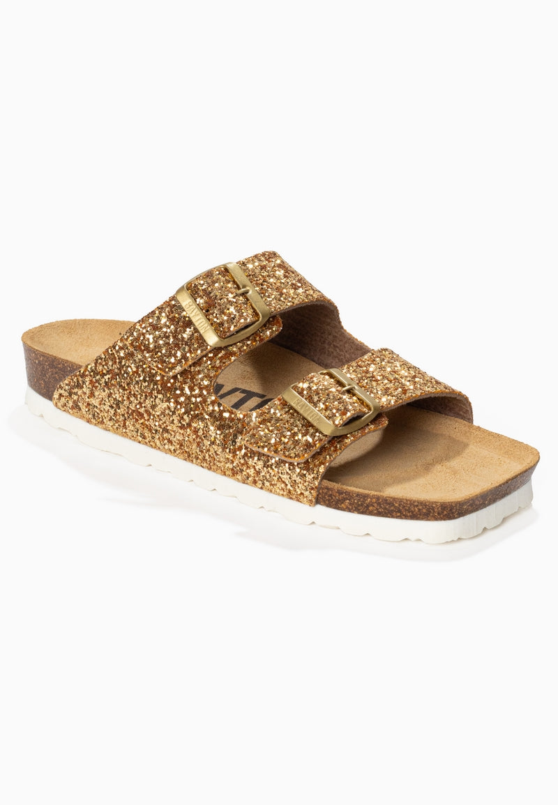 Atlas Gold Glitter 2 Strap Sandals