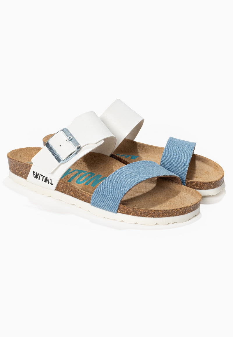 2 Straps Valencia Sandals White and Sky Blue