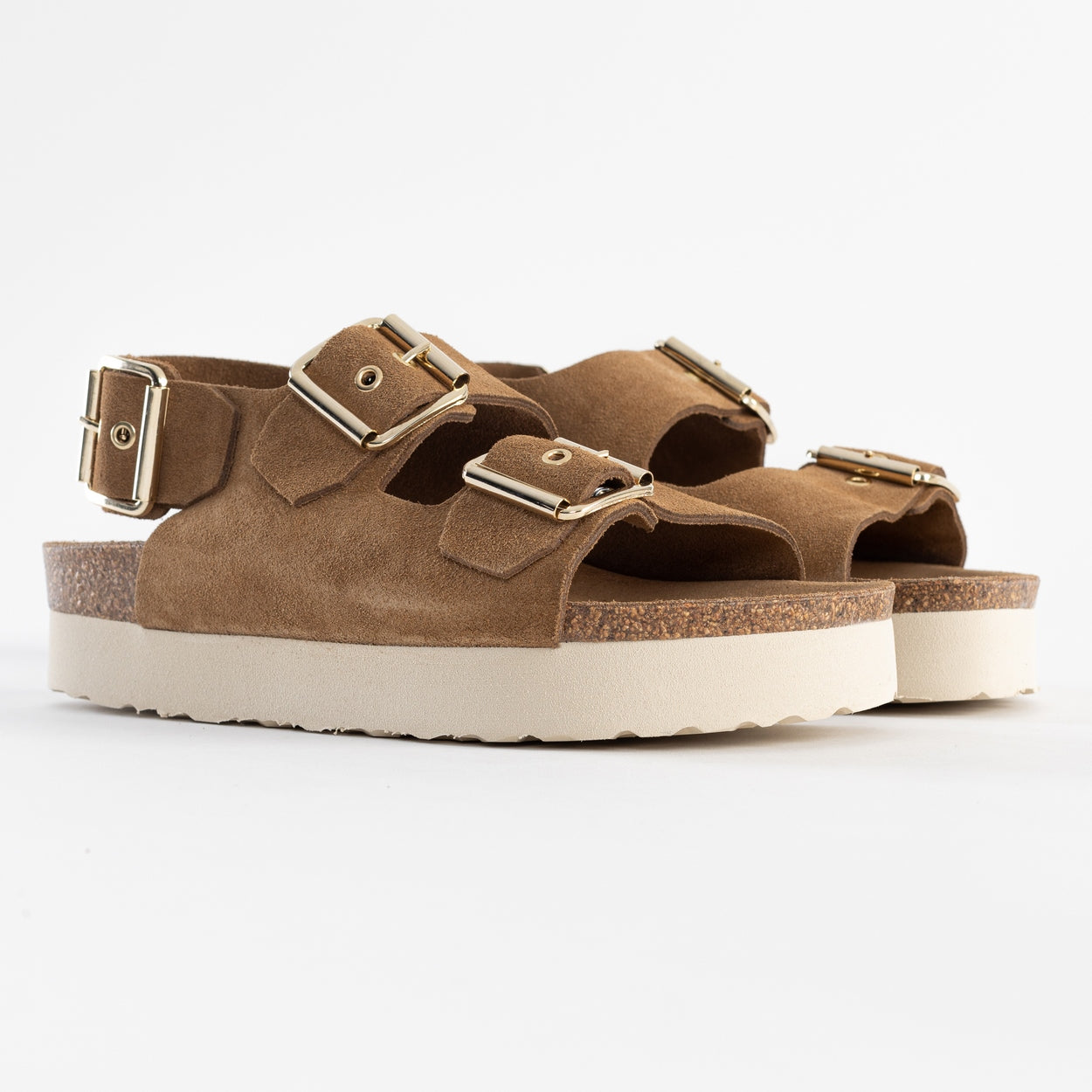 Rosa Camel Platform Sandals in Suede Leather