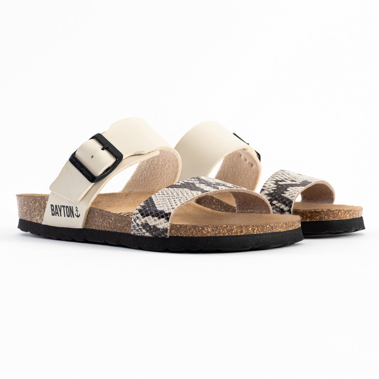 Valencia Beige and Python 2-Strap Sandals