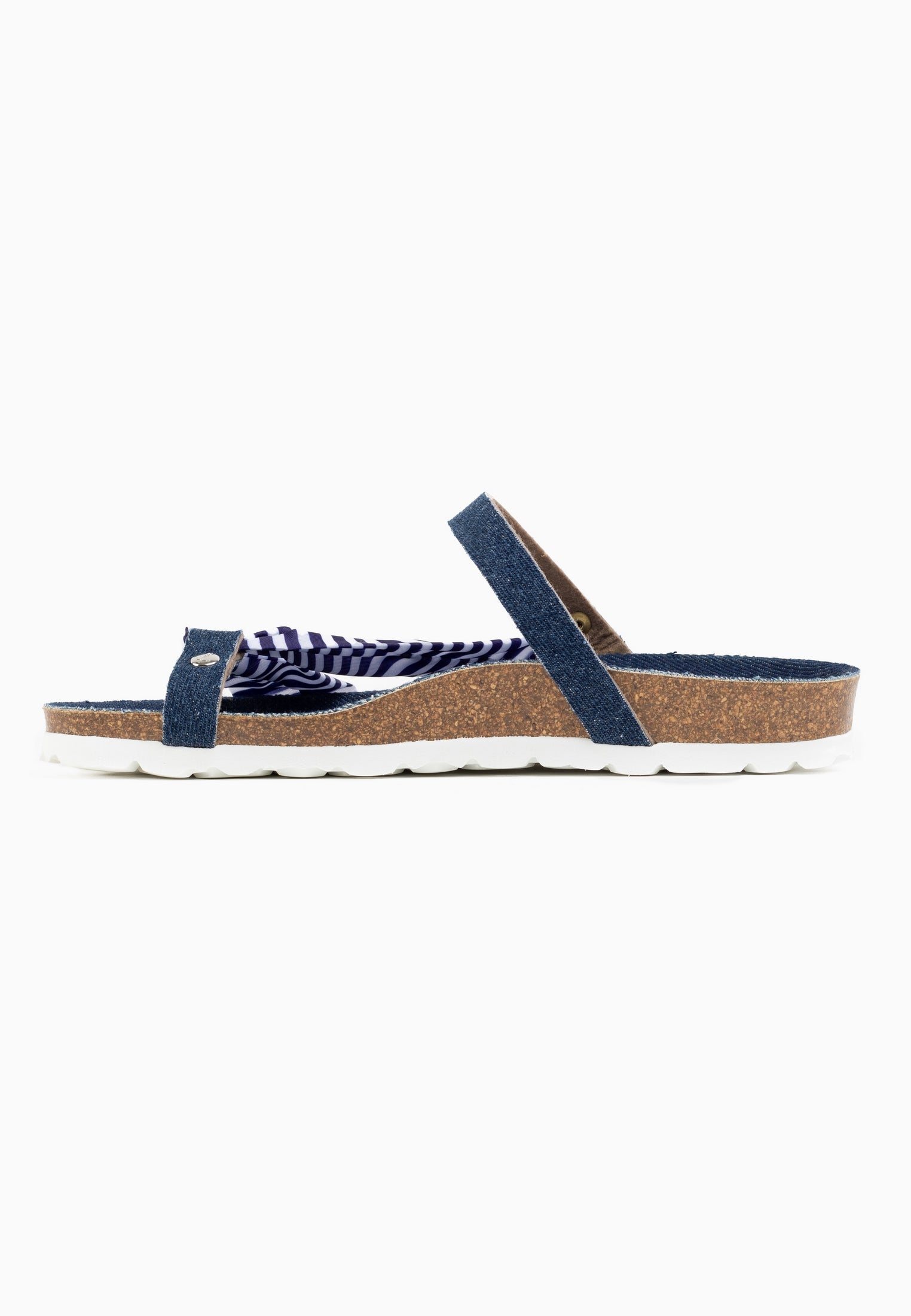 Figueira Denim and White Multi-Strap Sandals