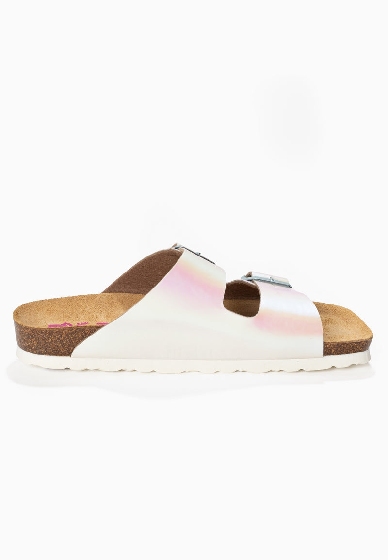 Atlas White Holographic 2 Strap Sandals