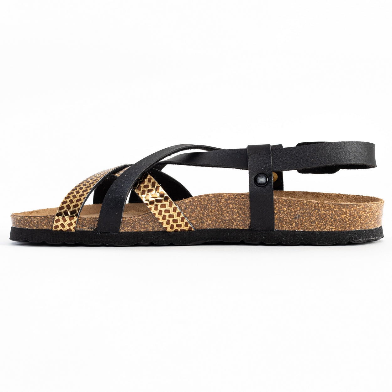 Kari Black and Gold Multi-Strap Sandals