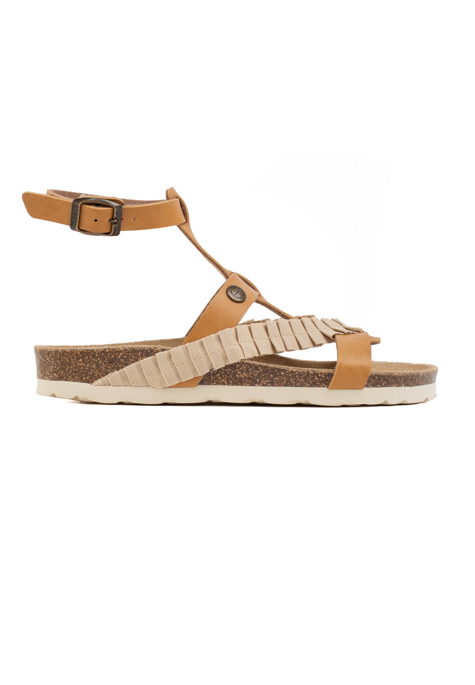 Sandalias Violeta Multitiras Camel Y Beige