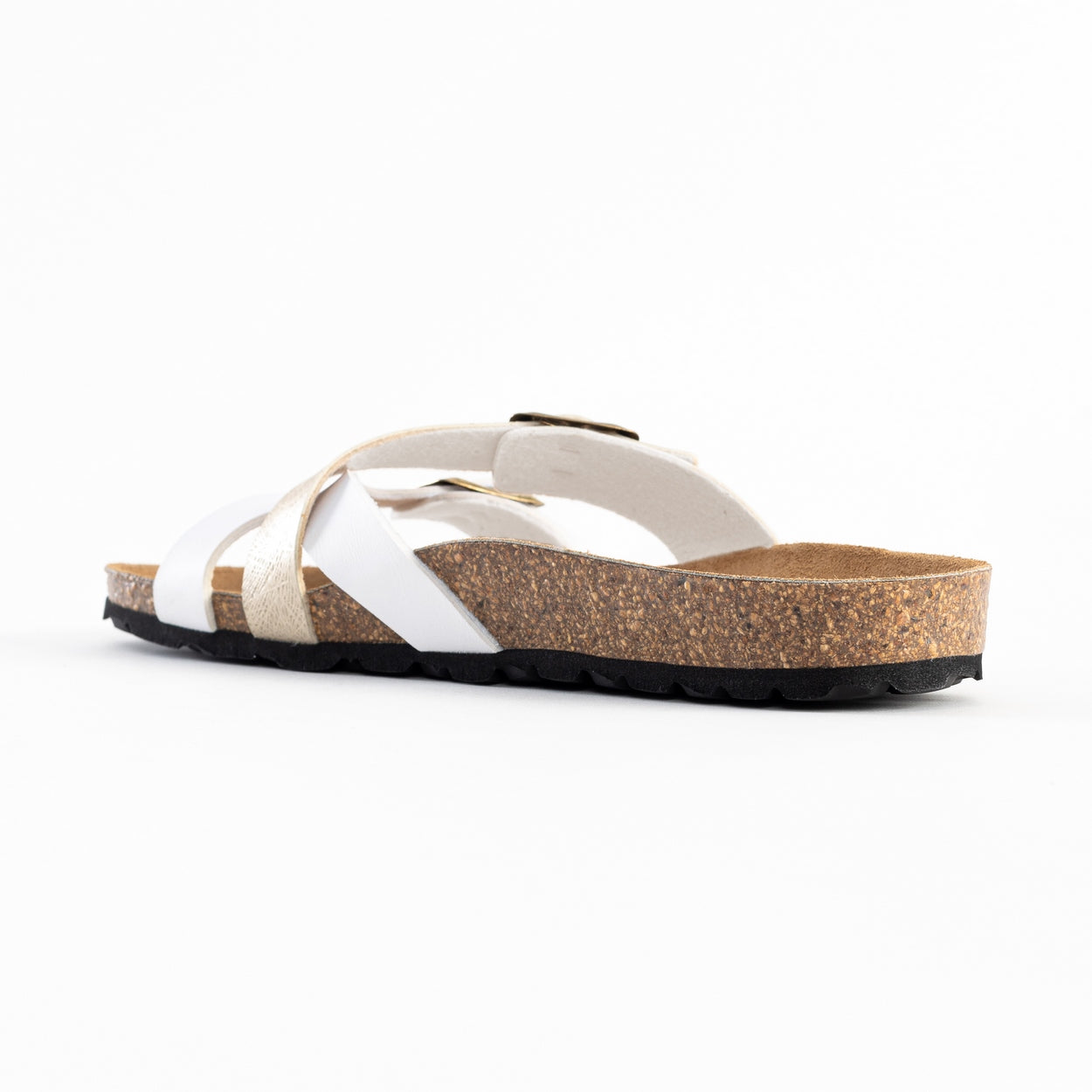 Cleo White and Gold 2 Strap Sandals