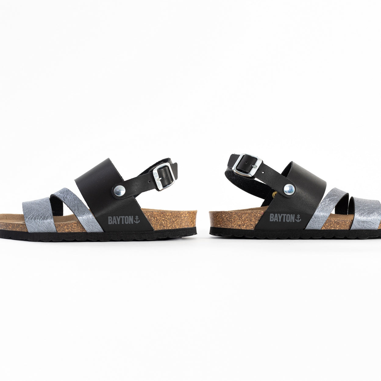 Vitoria Black and Pewter Multi-Strap Sandals