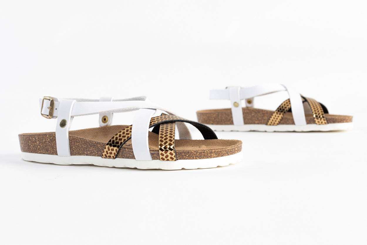 Kari White and Gold Multi-Strap Sandals