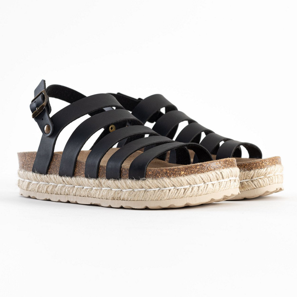 Umbria Black Multi-Strap Platform Sandals