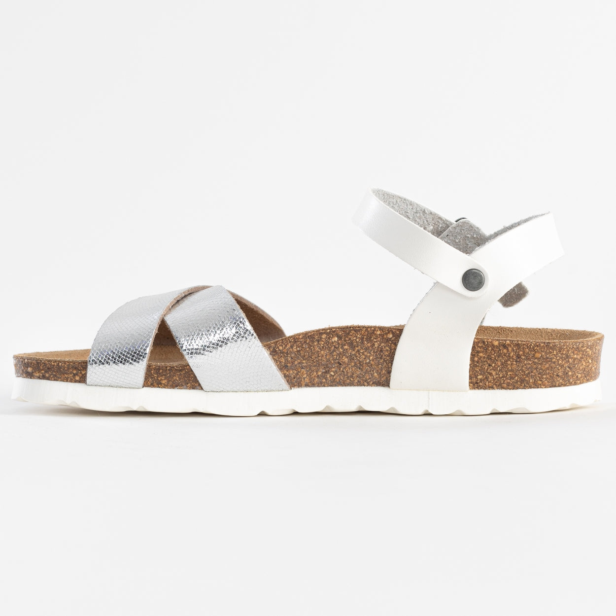 Vallado White and Silver Multi-Strap Sandals