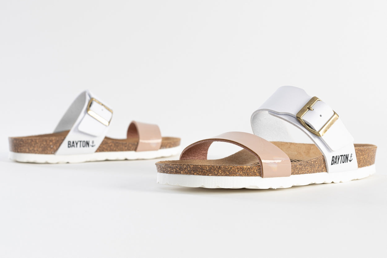 Valencia White and Nude 2 Strap Sandals