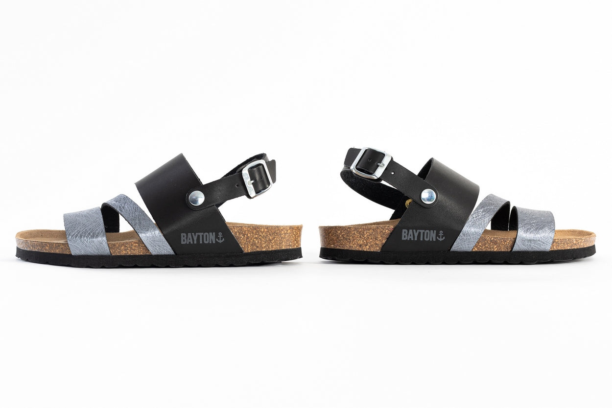 Vitoria Black and Pewter Multi-Strap Sandals