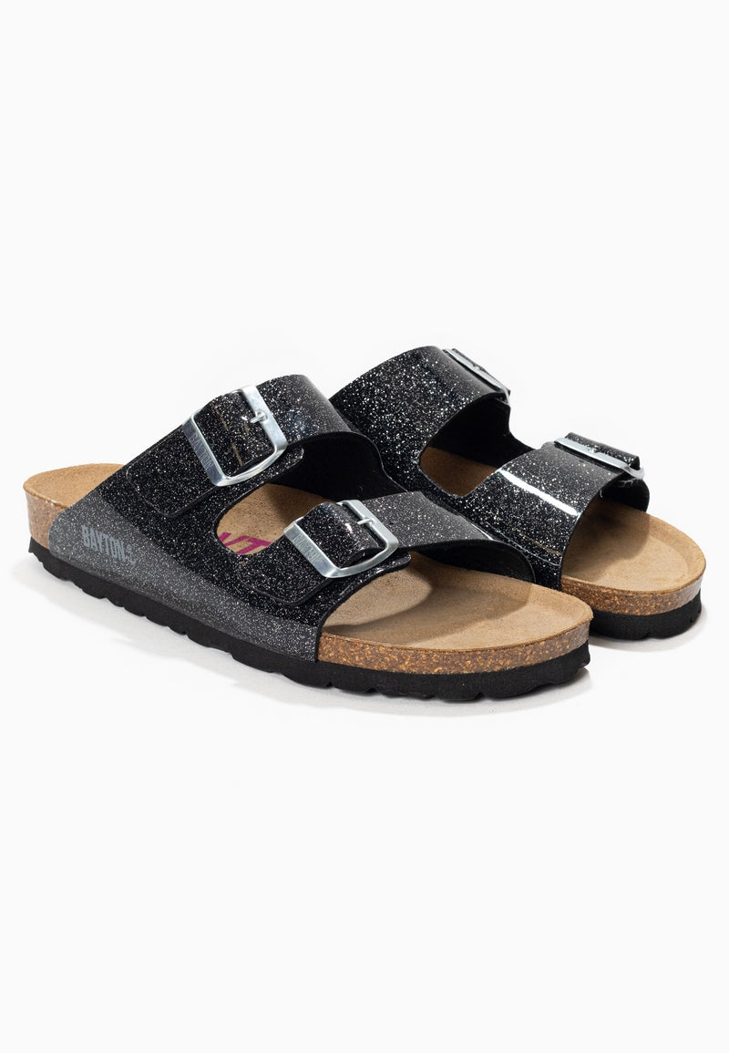 Sandalias Atlas Black de vinilo con purpurina