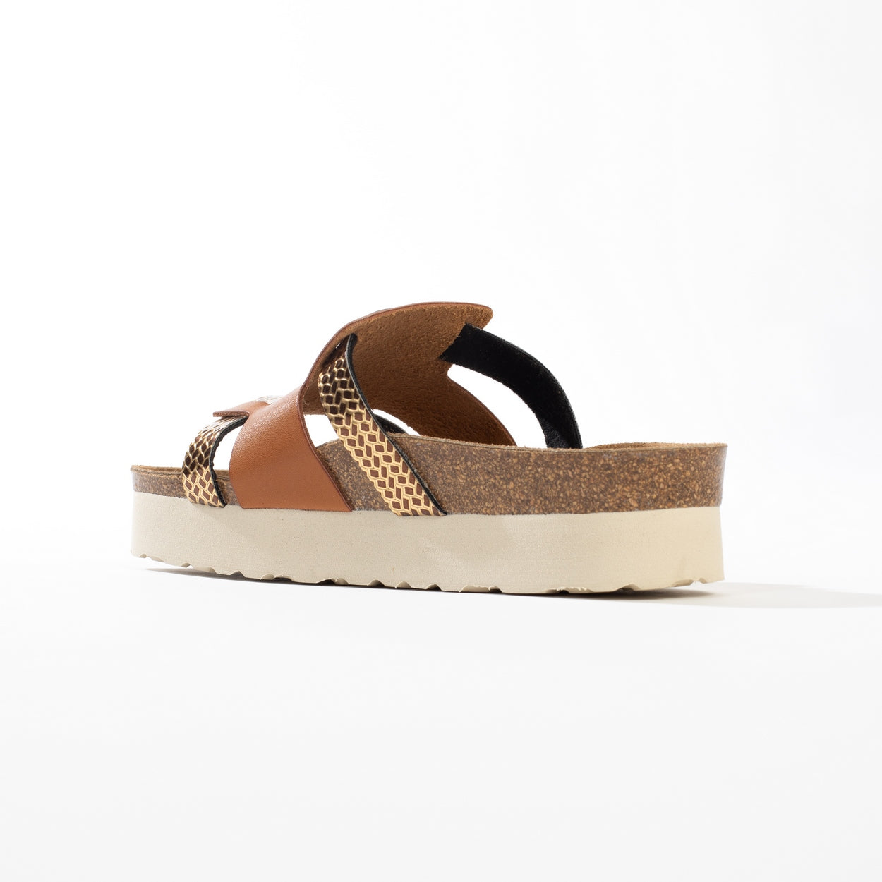 Sandalias Lecce Con Plataforma Camel Y Dorada