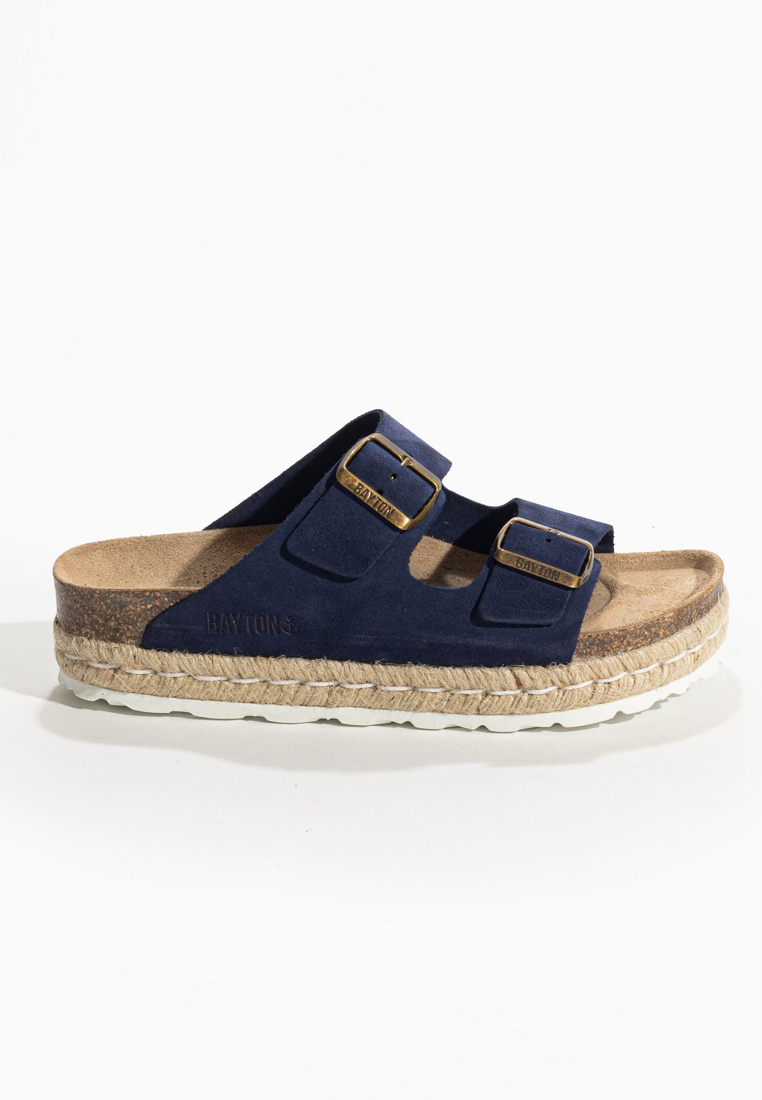 Olympe Navy Blue Suede Leather Platform Sandals