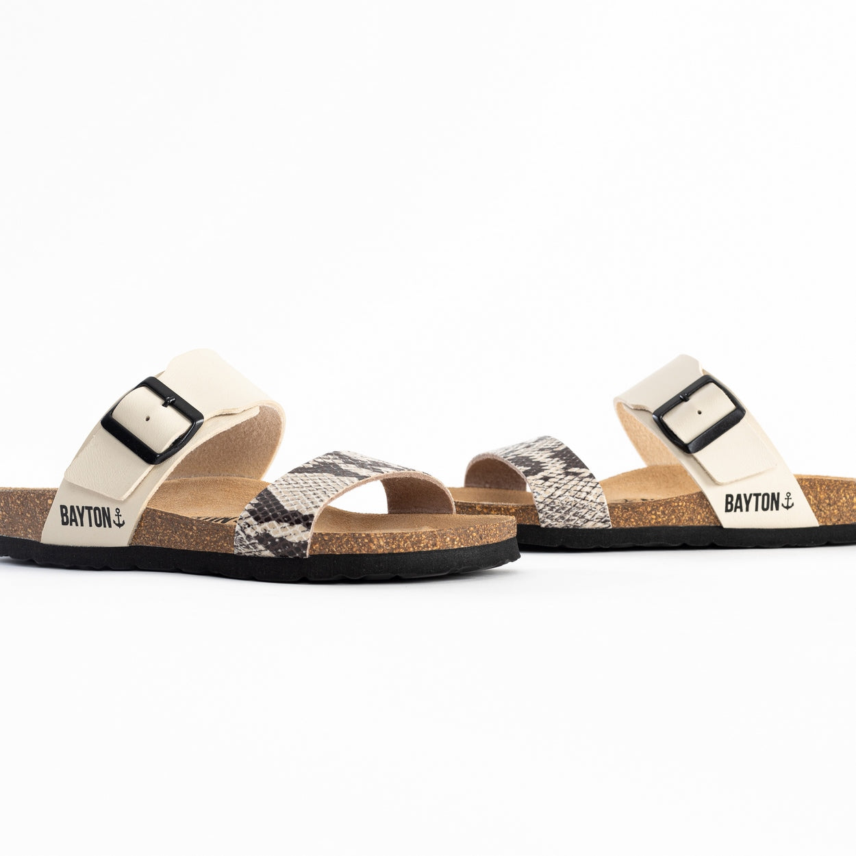 Valencia Beige and Python 2-Strap Sandals