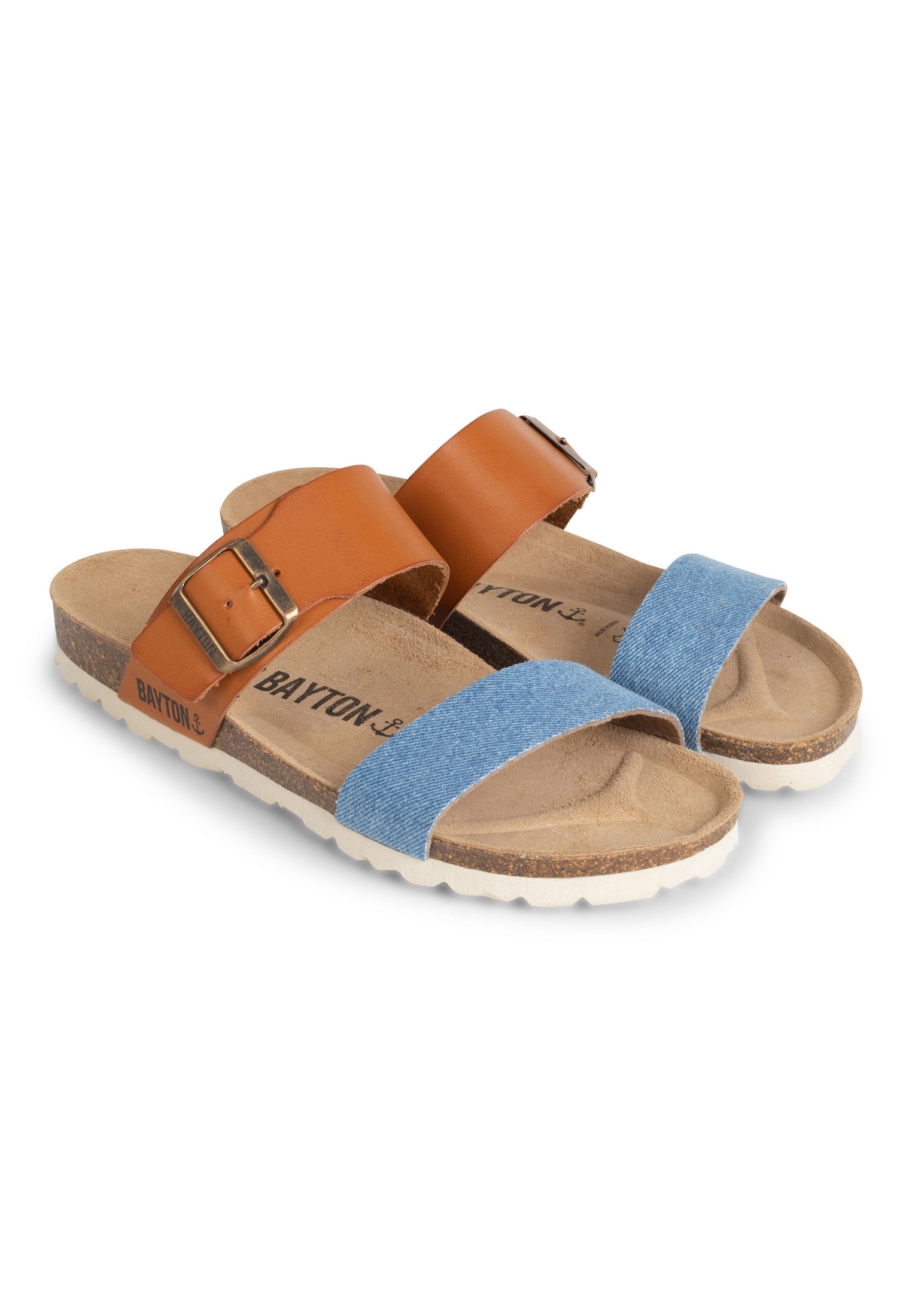 Sandalias Valence 2 Strap De Denim Azul Claro Y Camel