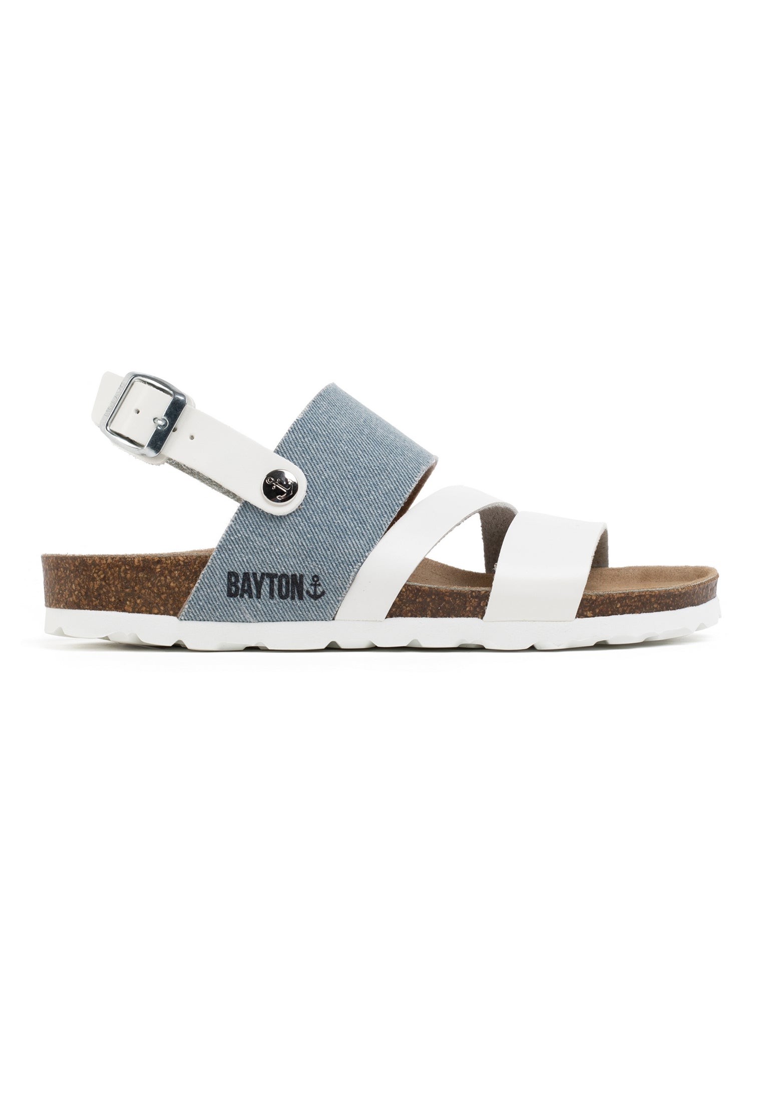 Vitoria White and Sky Blue Denim Multi-Strap Sandals