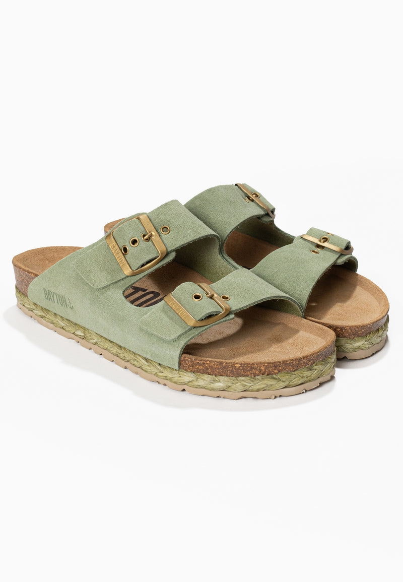 Atlas Green Suede Leather 2 Strap Sandals