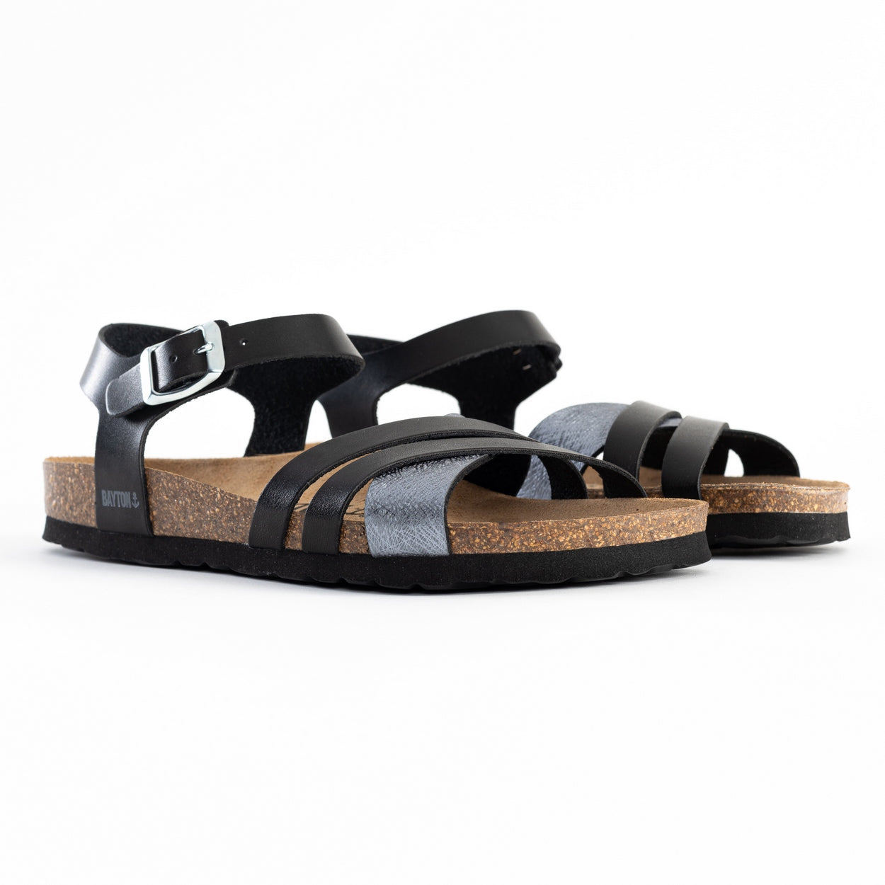 Denia Black and Pewter Multi-Strap Sandals