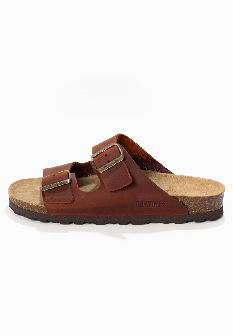 Atlas Brown 2 Strap Sandals 100% Leather