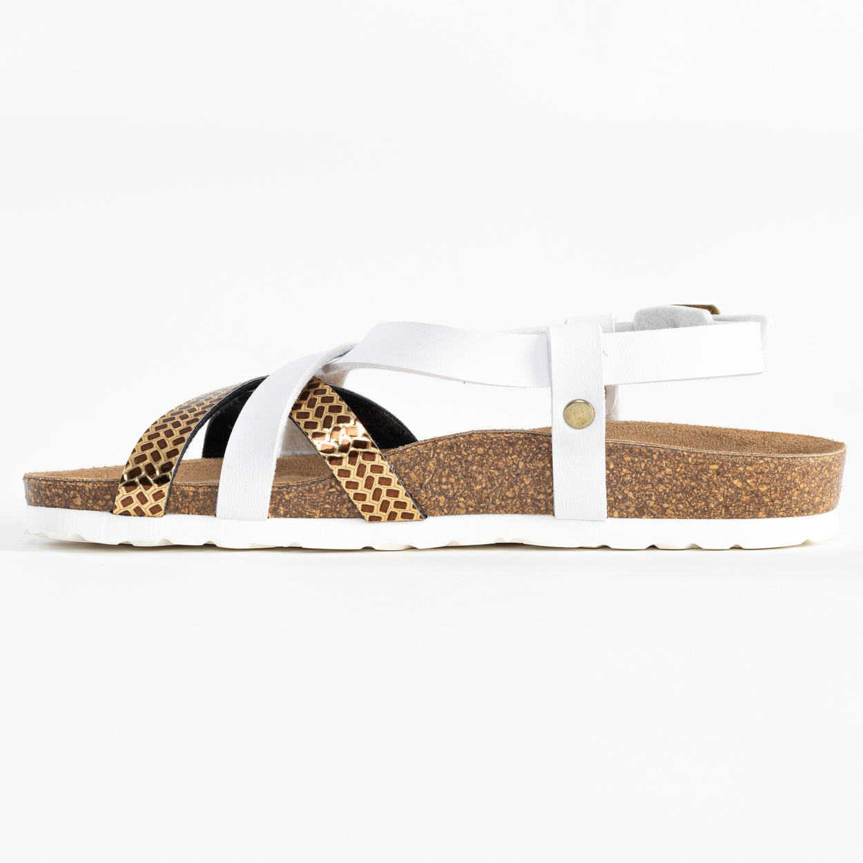 Kari White and Gold Multi-Strap Sandals