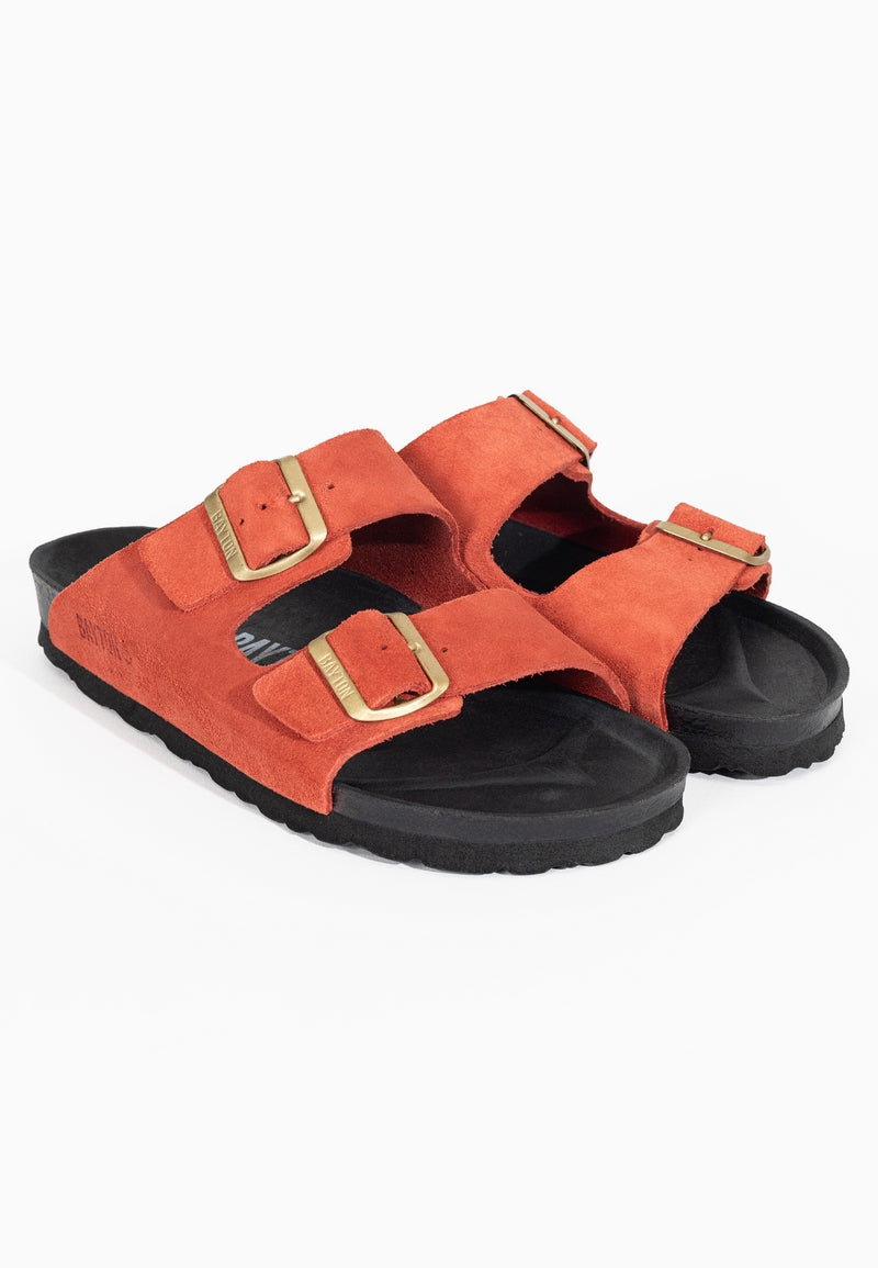 Atlas Orange Suede Leather 2 Strap Sandals