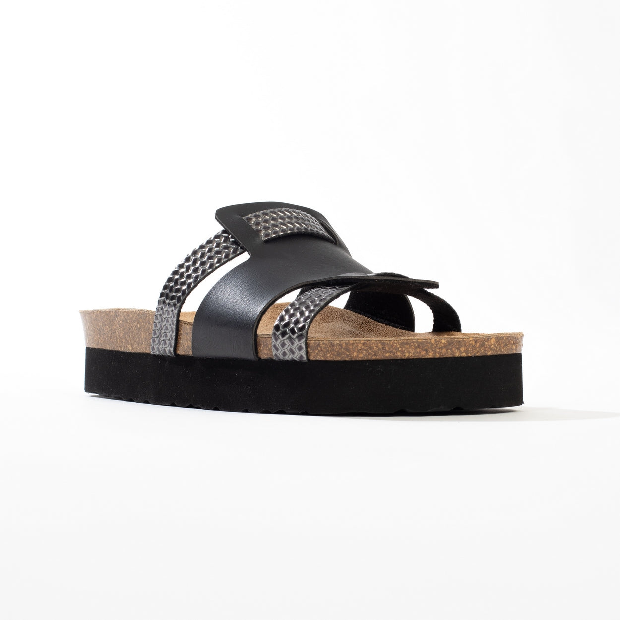 Lecce Black and Anthracite Platform Sandals