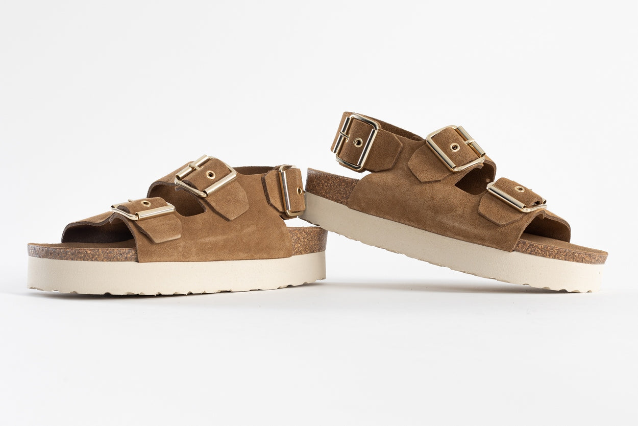 Rosa Camel Platform Sandals in Suede Leather