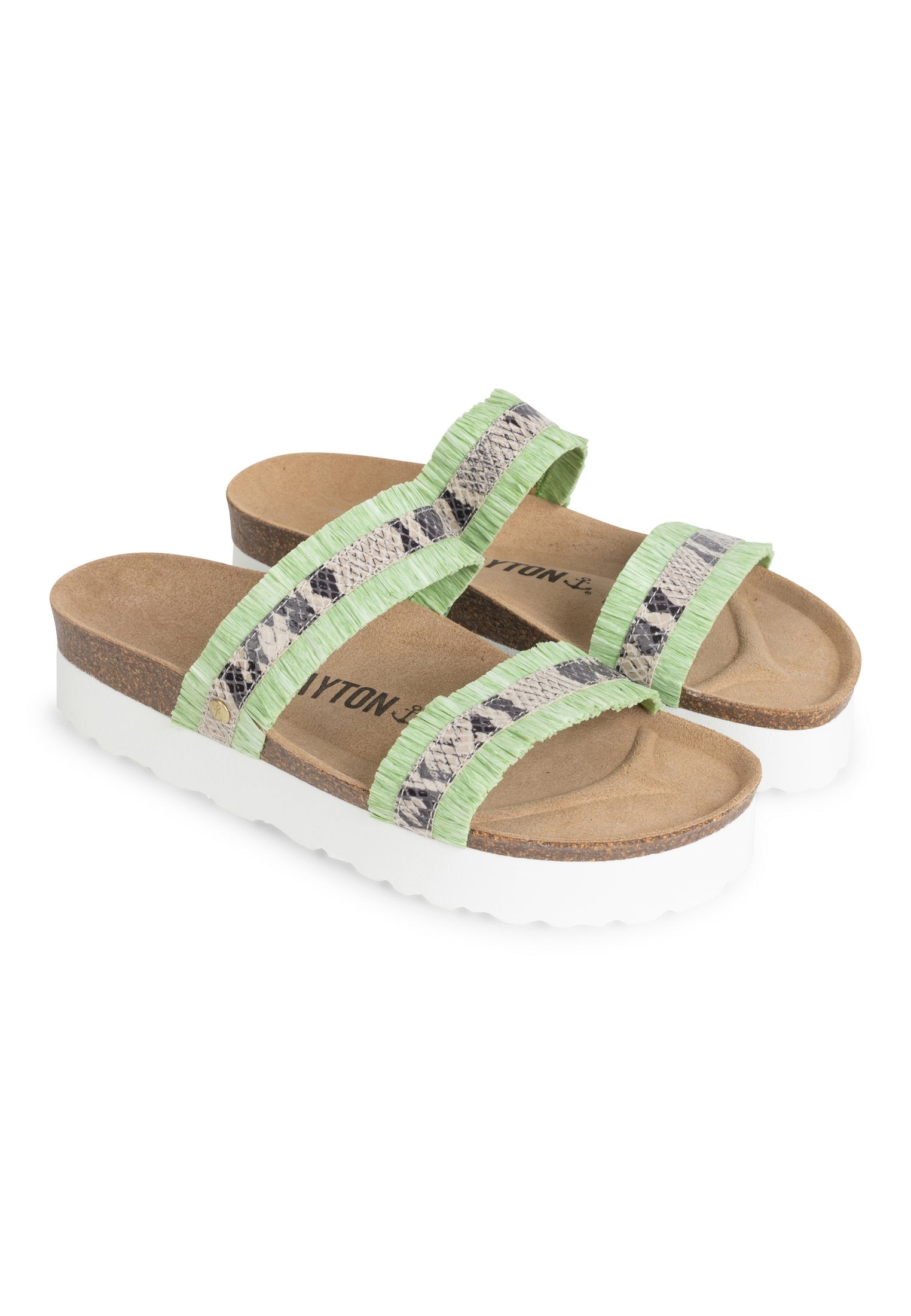 Sandals 2 Straps Rozen Rafia Green and Off-White