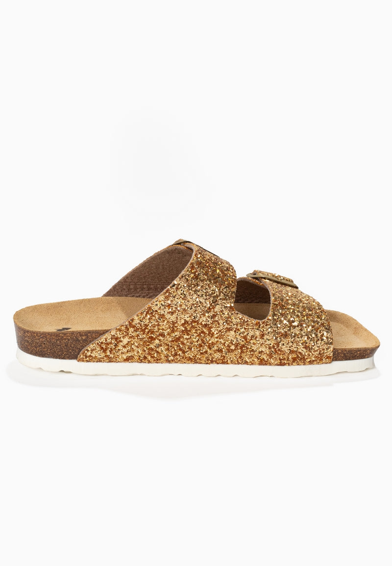 Atlas Gold Glitter 2 Strap Sandals