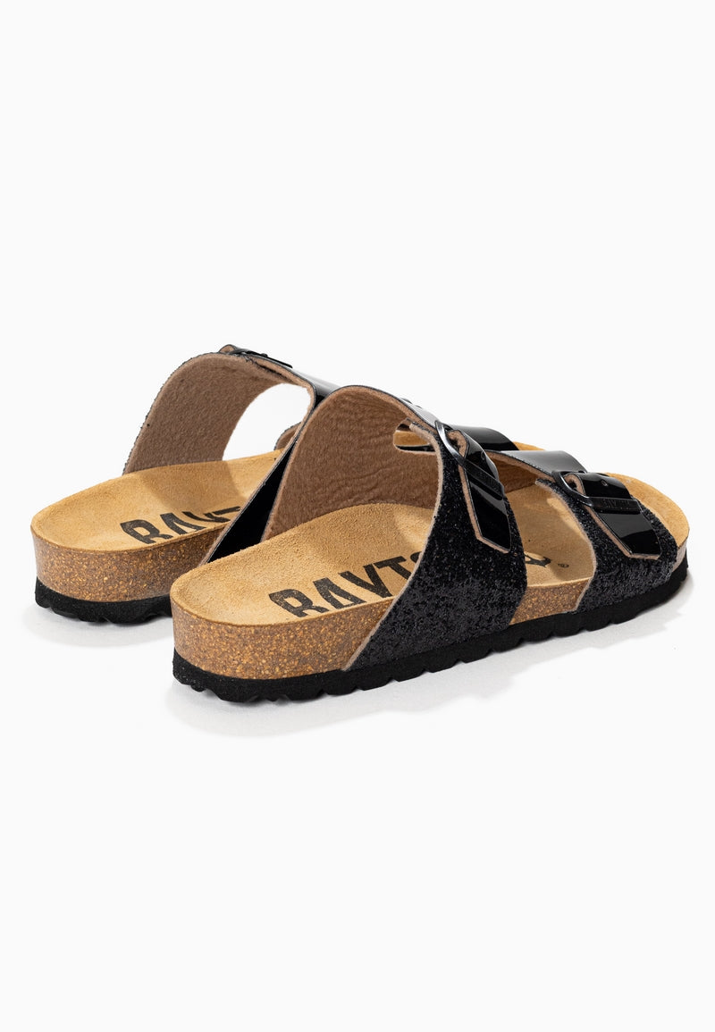 Sandales 2 Brides Ilithyie Noir et paillettes